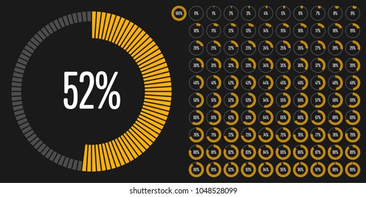 Set of circle percentage diagrams from 0 to 100 ready-to-use for web design, user interface (UI) or infographic - indicator with yellow