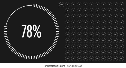 Set of circle percentage diagrams from 0 to 100 ready-to-use for web design, user interface (UI) or infographic - indicator with white