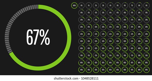 Set of circle percentage diagrams from 0 to 100 ready-to-use for web design, user interface (UI) or infographic - indicator with green