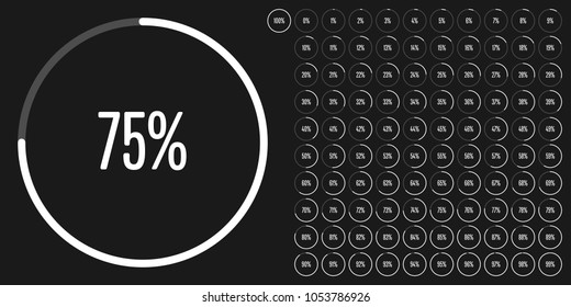 Set of circle percentage diagrams from 0 to 100 ready-to-use for web design, user interface (UI) or infographic - indicator with white