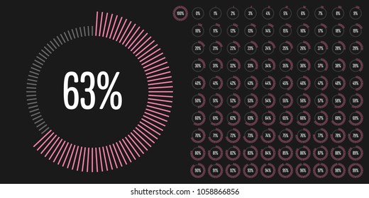 Set of circle percentage diagrams from 0 to 100 ready-to-use for web design, user interface (UI) or infographic - indicator with pink