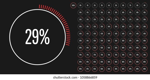 Set of circle percentage diagrams from 0 to 100 ready-to-use for web design, user interface (UI) or infographic - indicator with red