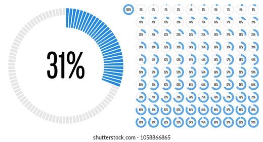 Set of circle percentage diagrams from 0 to 100 ready-to-use for web design, user interface (UI) or infographic - indicator with blue