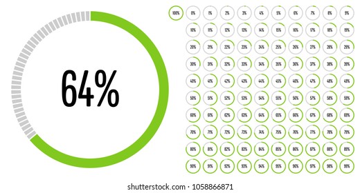 Set of circle percentage diagrams from 0 to 100 ready-to-use for web design, user interface (UI) or infographic - indicator with green