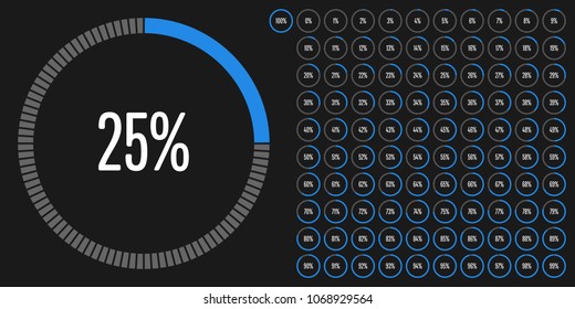 Set of circle percentage diagrams from 0 to 100 ready-to-use for web design, user interface (UI) or infographic - indicator with blue