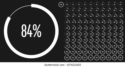 Set of circle percentage diagrams from 0 to 100 ready-to-use for web design, user interface (UI) or infographic - indicator with white