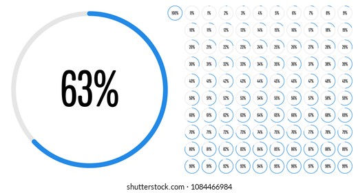 Set of circle percentage diagrams from 0 to 100 ready-to-use for web design, user interface (UI) or infographic - indicator with blue