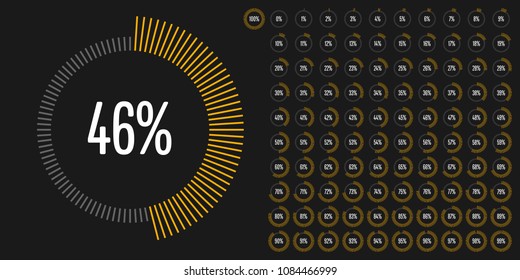 Set of circle percentage diagrams from 0 to 100 ready-to-use for web design, user interface (UI) or infographic - indicator with yellow