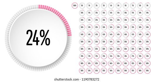 Set of circle percentage diagrams from 0 to 100 ready-to-use for web design, user interface (UI) or infographic - indicator with pink