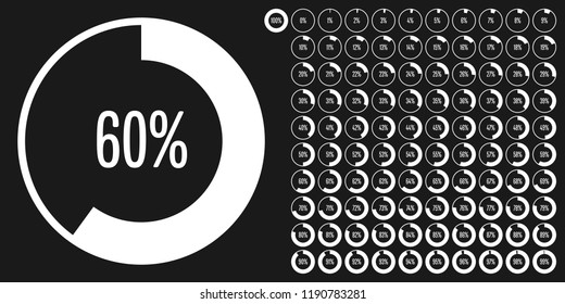 Set of circle percentage diagrams from 0 to 100 ready-to-use for web design, user interface (UI) or infographic - indicator with white