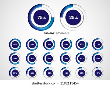 Set of circle percentage diagrams from 0 to 100 ready-to-use for web design, user interface (UI) or infographic - indicator with blue.