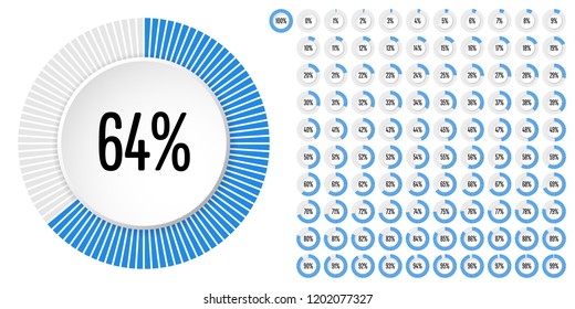 Set of circle percentage diagrams from 0 to 100 ready-to-use for web design, user interface (UI) or infographic - indicator with blue