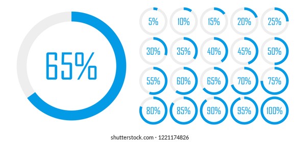 Set of circle percentage diagrams from 0 to 100 for web design, user UI interface or infographic - indicator with blue color. Vector illustration.
