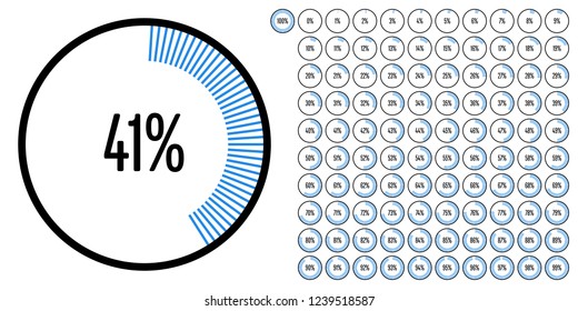 Set of circle percentage diagrams from 0 to 100 ready-to-use for web design, user interface (UI) or infographic - indicator with blue