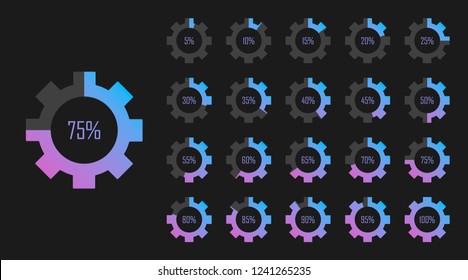 Set of circle percentage diagrams from 0 to 100 for web design. Loading process. Modern vector illustration flat style.