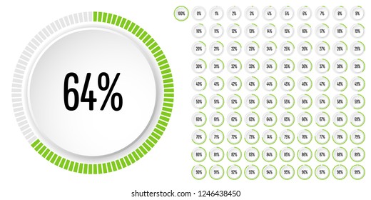 Set of circle percentage diagrams from 0 to 100 ready-to-use for web design, user interface (UI) or infographic - indicator with green