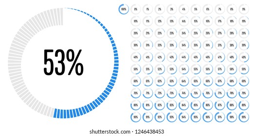 Set of circle percentage diagrams from 0 to 100 ready-to-use for web design, user interface (UI) or infographic - indicator with blue