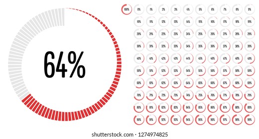 Set of circle percentage diagrams from 0 to 100 ready-to-use for web design, user interface (UI) or infographic - indicator with red