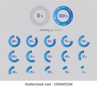 Set of circle percentage diagrams from 0 to 100 ready-to-use for web design, user interface (UI).