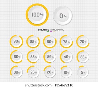 Set of circle percentage diagrams from 0 to 100 ready-to-use for web design, user interface (UI).