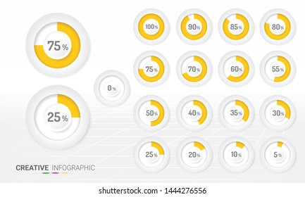 Set of circle percentage diagrams from 0 to 100 ready-to-use for web design, user interface (UI). 
