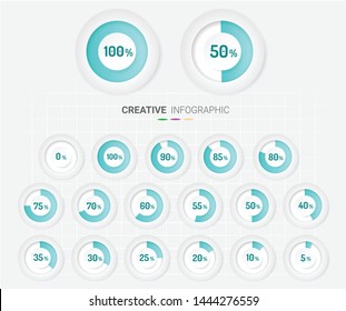 Satz von Kreisdiagrammen von 0 bis 100 einsatzbereit für Webdesign, Benutzerschnittstelle (UI). 