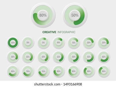 Set of circle percentage diagrams from 0 to 100 ready-to-use for web design, user interface (UI). 