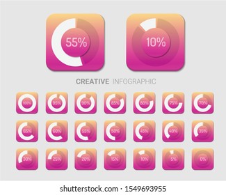 Set of circle percentage diagrams from 0 to 100 ready-to-use for web design, user interface (UI). 