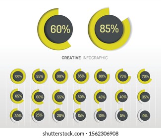 Set of circle percentage diagrams from 0 to 100 ready-to-use for web design.