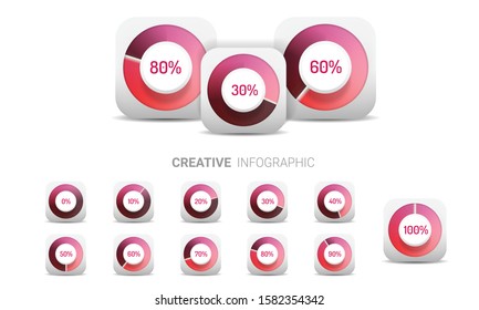 Set of circle percentage diagrams from 0 to 100 ready-to-use for web design, user interface (UI). 