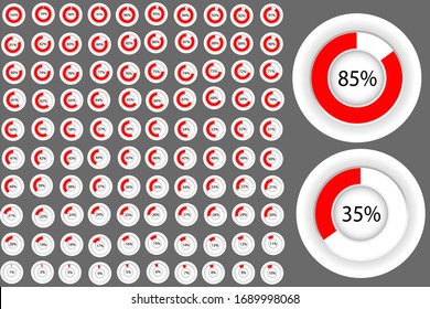 Set of circle percentage diagrams from 0 to 100 ready-to-use for web design, user interface (UI) or infographic - indicator with re