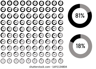 Set of circle percentage diagrams from 0 to 100 for web design, user interface (UI) or infographic - indicator with black and ash