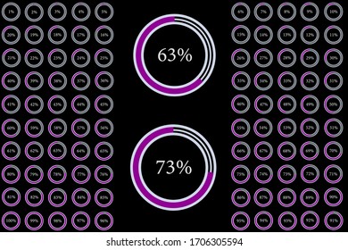 Set of circle percentage diagrams from 0 to 100 ready-to-use for web design, user interface (UI) or infographic - indicator with purple