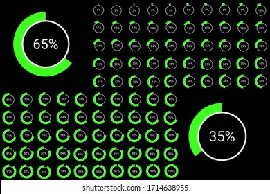 Set of circle percentage diagrams from 0 to 100 ready-to-use for web design, user interface (UI) or infographic - indicator with light green.
