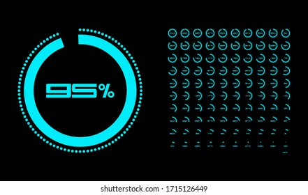 Set of circle percentage diagrams from 0 to 100. Percentage Icons. Timer. Infographic for your concept