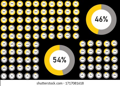 Set Of Circle Percentage Diagrams From 0 To 100 For Web Design, User Interface (UI) Or Infographic - Indicator With Yellow And Ash