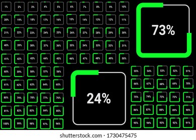 Set of circle percentage diagrams from 0 to 100 ready-to-use for web design, user interface (UI) or infographic - indicator with yellow