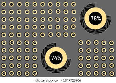 Set of circle percentage diagrams from 0 to 100 ready-to-use for web design, user interface (UI) or infographic - indicator with cream color