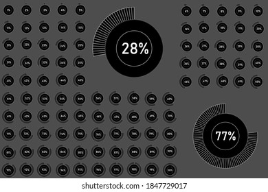 Set of circle percentage diagrams from 0 to 100 ready-to-use for web design, user interface (UI) or infographic - indicator with black