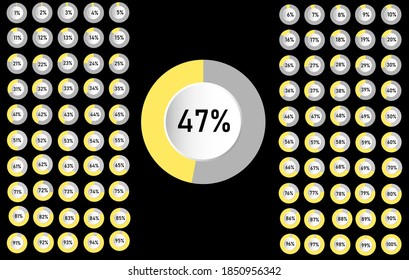Set of circle percentage diagrams from 0 to 100 ready-to-use for web design, user interface (UI) or infographic - indicator with cream yellow