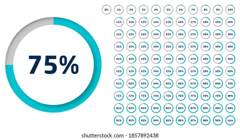 Set of circle percentage diagrams from 0 to 100 for infographics, 3D design