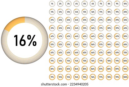 Set of circle percentage diagrams from 0 to 100 for infographics. Vector illustration. Eps 10.