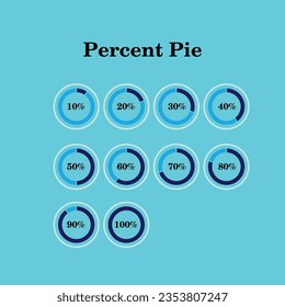 Set of circle percentage diagrams from 0 to 100 for infographics, lignt,  10 20 30 40 50 60 70 80 90 100 percent. Vector illustration.