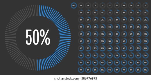 Set of circle percentage diagrams from 0 to 100 for web design, user interface (UI) or infographic - indicator with blue