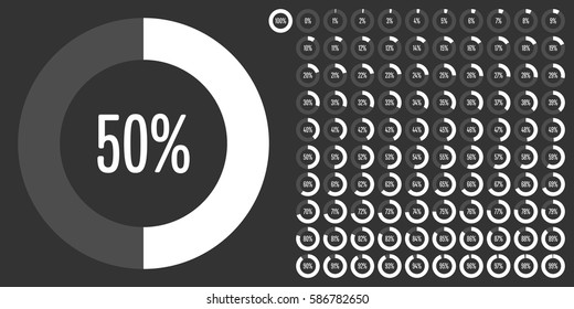 Set of circle percentage diagrams from 0 to 100 for web design, user interface (UI) or infographic - indicator with white