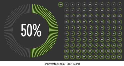 Set of circle percentage diagrams from 0 to 100 for web design, user interface (UI) or infographic - indicator with green