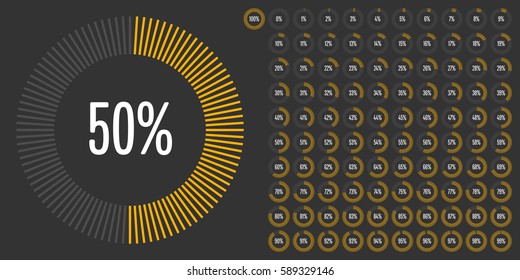 Set of circle percentage diagrams from 0 to 100 for web design, user interface (UI) or infographic - indicator with yellow