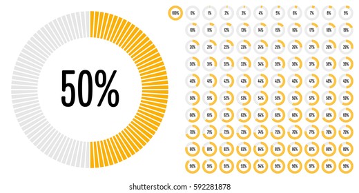 Set of circle percentage diagrams from 0 to 100 for web design, user interface (UI) or infographic - indicator with yellow