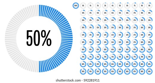 Set of circle percentage diagrams from 0 to 100 for web design, user interface (UI) or infographic - indicator with blue svg