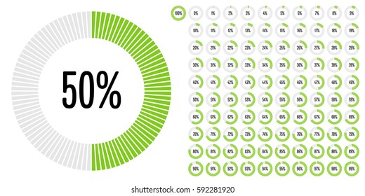 Set of circle percentage diagrams from 0 to 100 for web design, user interface (UI) or infographic - indicator with green